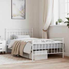 Metal Bed Frame with Headboard and Footboard White 100x200 cm