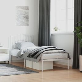 Metal Bed Frame with Headboard White 90x190 cm Single