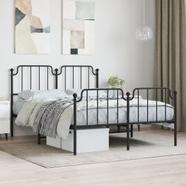 Metal Bed Frame with Headboard and FootboardÂ Black 150x200 cm King Size