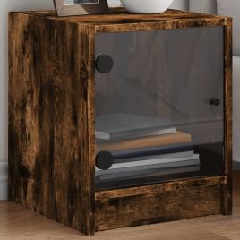 Bedside Table - LINDEN 2 Piece Nightstand Smoked Oak 35cm