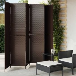 Room Divider 6 Panels Brown Poly Rattan