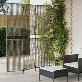 Room Divider 3 Panels Grey Poly Rattan
