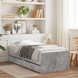 Bed Frame with Drawers Concrete Grey 90x200 cm