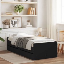 Bed Frame with Drawers Black 75x190 cm Small Single