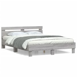 Bed Frame with Headboard Grey Sonoma 140x190 cm Engineered Wood