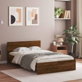 Bed Frame with Headboard Brown Oak 135x190 cm Double