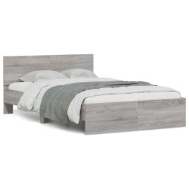 Bedframe with Headboard and LED Grey Sonoma 140x200cm