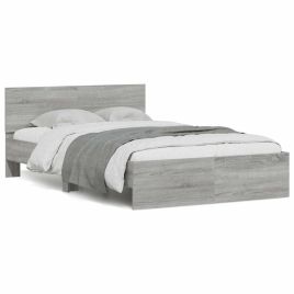 Bedframe with Headboard and LED Grey Sonoma 135x190cm Double