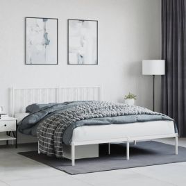 Metal Bed Frame with Headboard White 160x200 cm