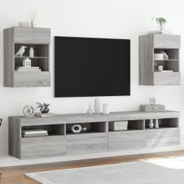 TV Wall Cabinets with LED Lights 2 pcs Grey Sonoma 40x30x60.5 cm
