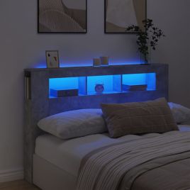 LED Headboard Concrete Grey 160x18.5x103.5cm Engineered Wood