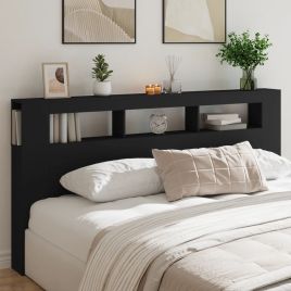 LED Headboard Black 200cm Engineered Wood
