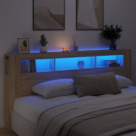 LED Headboard Sonoma Oak 220x18.5x103.5cm Engineered Wood