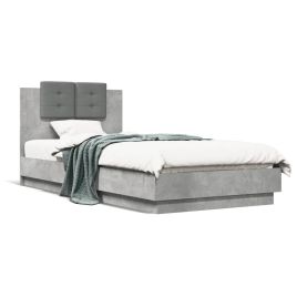Bed Frame with Headboard Concrete Grey 100x200 cm Engineered Wood
