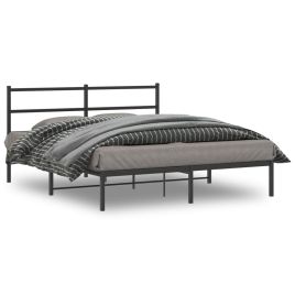Metal Bed Frame with Headboard Black 160x200 cm