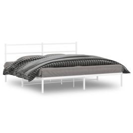 Metal Bed Frame with Headboard White 180x200 cm Super King Size