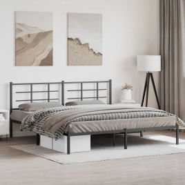 Metal Bedframe with Headboard Black 193x203cm