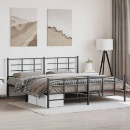 Metal Bedframe with Footboard Black 193x203cm