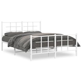 Metal Bed Frame with Headboard and Footboard White 140x190 cm
