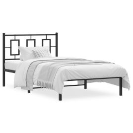 Metal Bed Frame with Headboard Black 100x200 cm