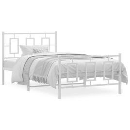 Metal Bed Frame with Headboard and Footboard White 100x200 cm