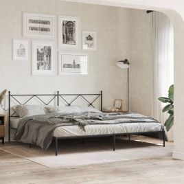 Metal Bedframe with Headboard Black 200x200cm
