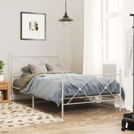 Metal Bedframe with Footboard White 107x203cm