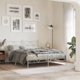 Metal Bedframe with Footboard White 150x200cm