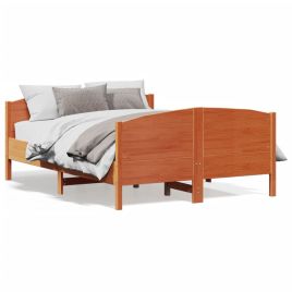 Bed Frame with Headboard Wax Brown 120x200 cm Solid Wood Pine
