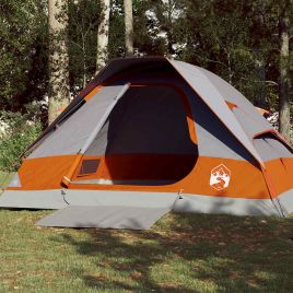 Camping Tent Dome 4-Person Grey and Orange Waterproof - vid-94779