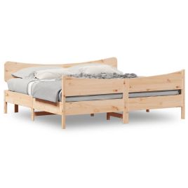 Bed Frame with Headboard 200x200 cm Solid Wood Pine