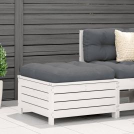 Garden Footstool with Cushion White Solid Wood Pine