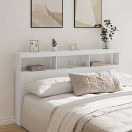 Headboard Cabinet with LED White 180x17x102 cm