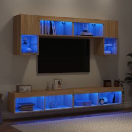 6 Piece TV Wall Units with LED Sonoma Oak Engineered Wood