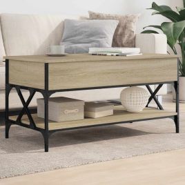 Coffee Table Sonoma Oak 100x50x50 cm Engineered Wood and Metal