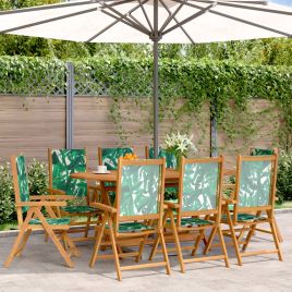 Reclining Garden Chairs 8 pcs Green Fabric and Solid Wood
