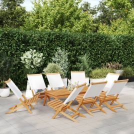 Folding Garden Chairs 8 Pieces Cream White Fabric and Solid Wood