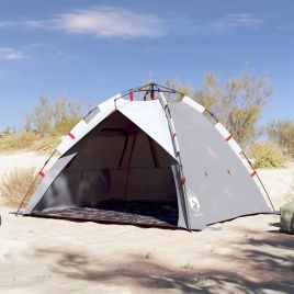 Beach Tent 3-Person Grey Quick Release Waterproof - vid-4005316