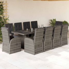ERPARK 11 Piece Garden Dining Set with Cushions Poly Rattan - Grey