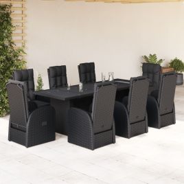 CLOFT 9 Piece Garden Dining Set with Cushions Poly Rattan - Black