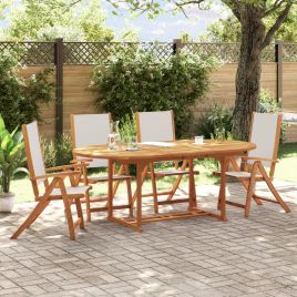 5 Piece Garden Dining Set Solid Wood Acacia and Textilene