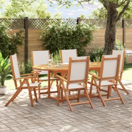 7 Piece Garden Dining Set Solid Wood Acacia and Textilene