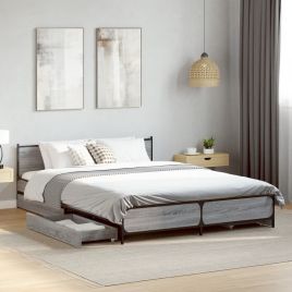 Bedframe with Drawers Grey Sonoma 135x190cm Double