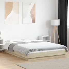 Bedframe with LED Lights Sonoma Oak 120x190cm