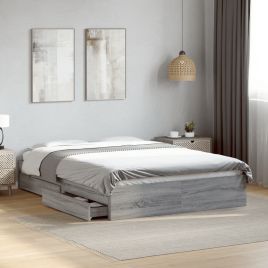 Bedframe with Drawers Grey Sonoma 120x200cm