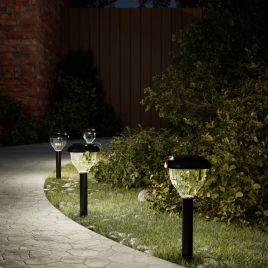 OSWOD Solar Pathway Lights with Ground Spikes 4 pcs Warm and RGB - White