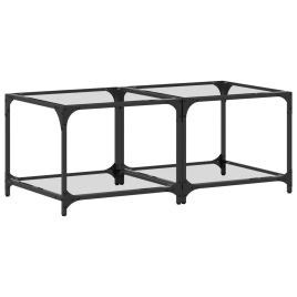 Coffee Tables with Transparent Glass Top 2 pcs 50x50x40 cm Steel