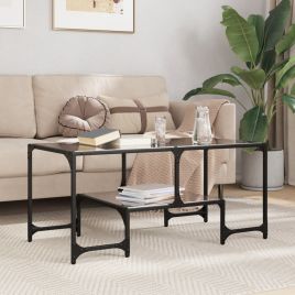 Coffee Table with Black Glass Top 98.5x50x45 cm Steel