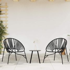 NAVALE Garden Chair Set 3 pcs Poly Rattan - Black