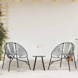 NAVALE Garden Chair Set 3 pcs and Light Grey Poly Rattan - Black